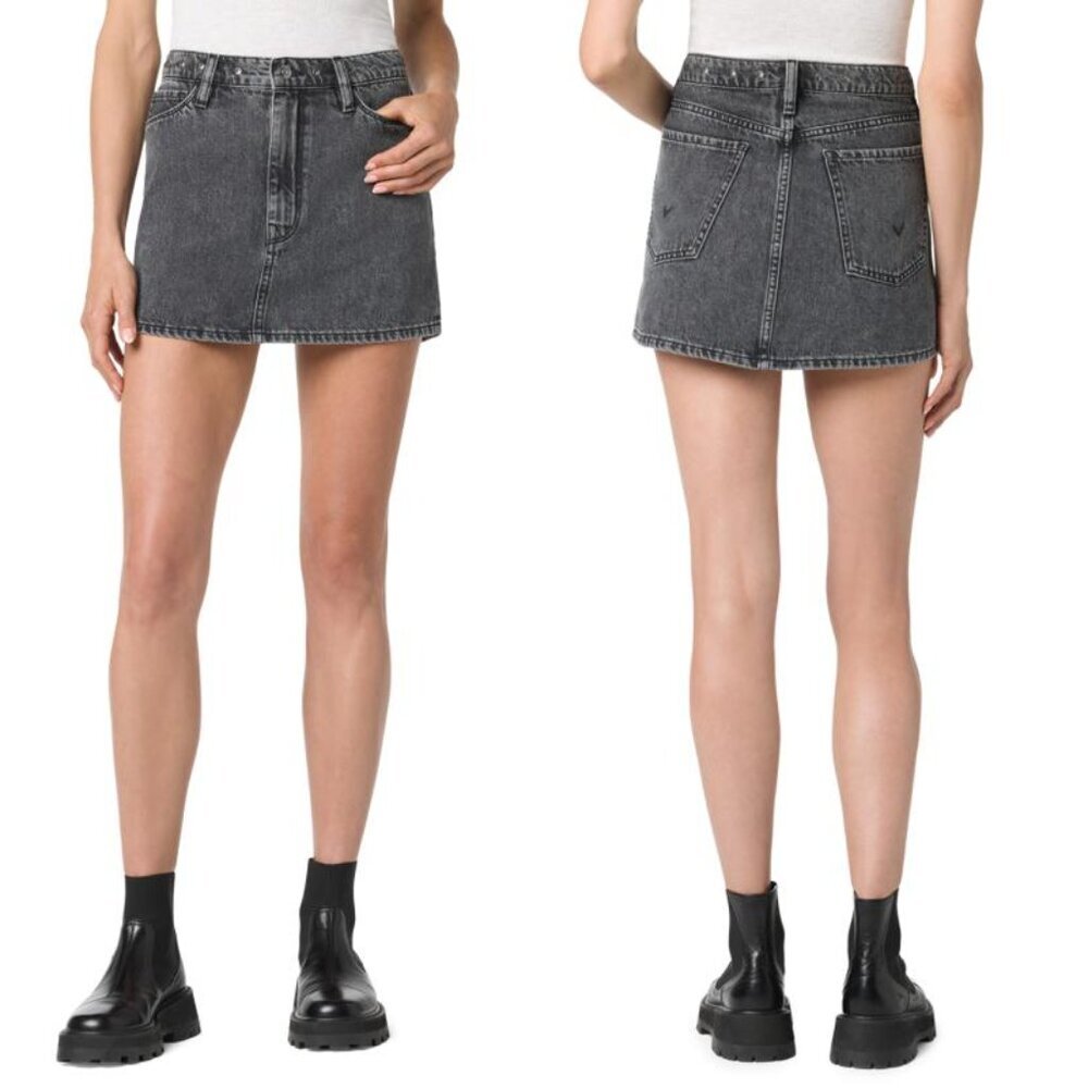 Hudson Jeans NWT Washed Black Gray Grommet Denim Miniskirt | Size 31 (10)